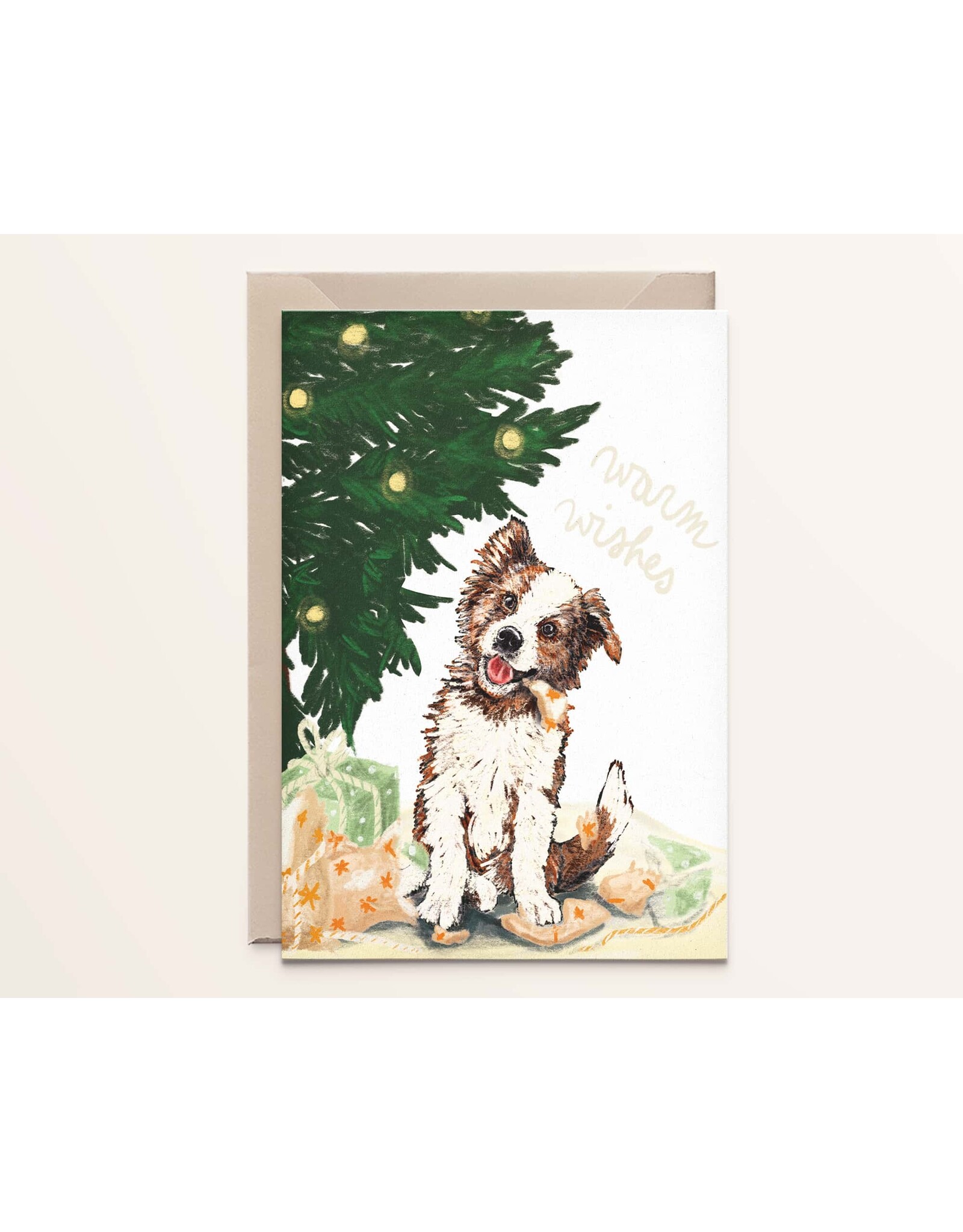 Kathings Wenskaart - Kerst - Border Collie warm wishes - Dubbele kaart + Envelop
