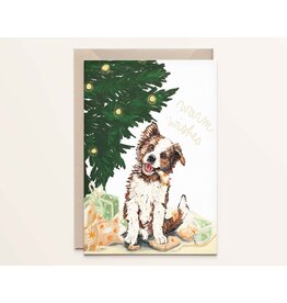 Kathings Wenskaart - Kerst - Border Collie warm wishes - Dubbele kaart + Envelop