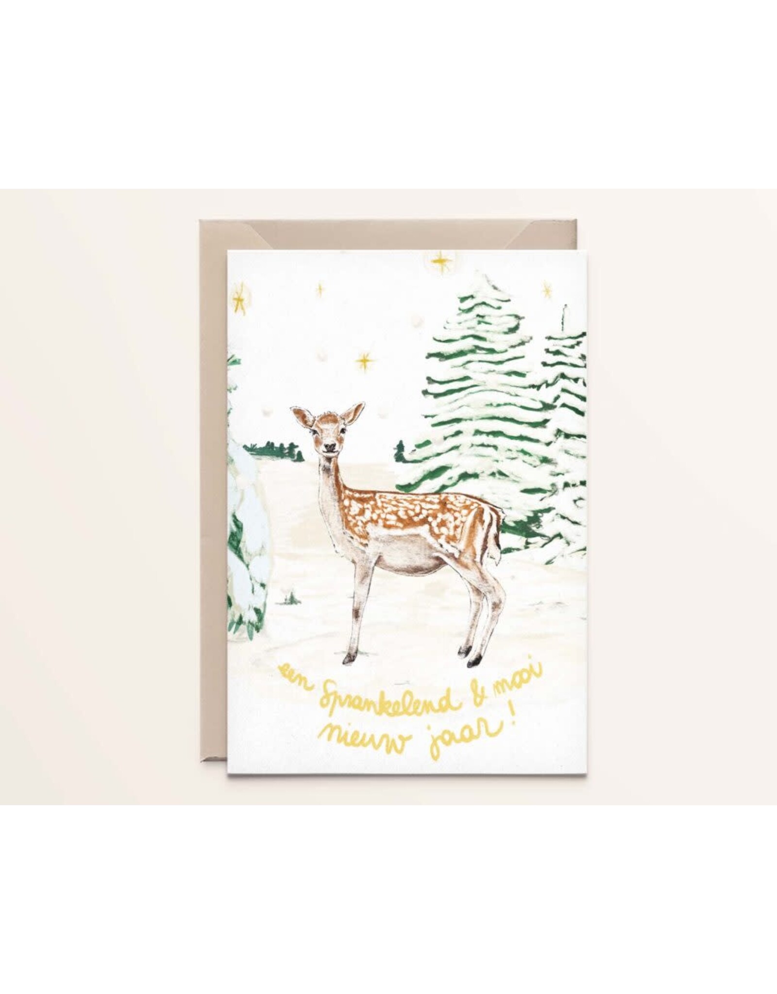 Kathings Wenskaart - Kerst - Damhert - Dubbele kaart + Envelop