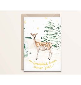 Kathings Wenskaart - Kerst - Damhert - Dubbele kaart + Envelop