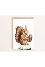 Kathings Wenskaart - Kerst - Squirrel winter - Dubbele kaart + Envelop