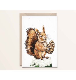 Kathings Wenskaart - Kerst - Squirrel winter - Dubbele kaart + Envelop