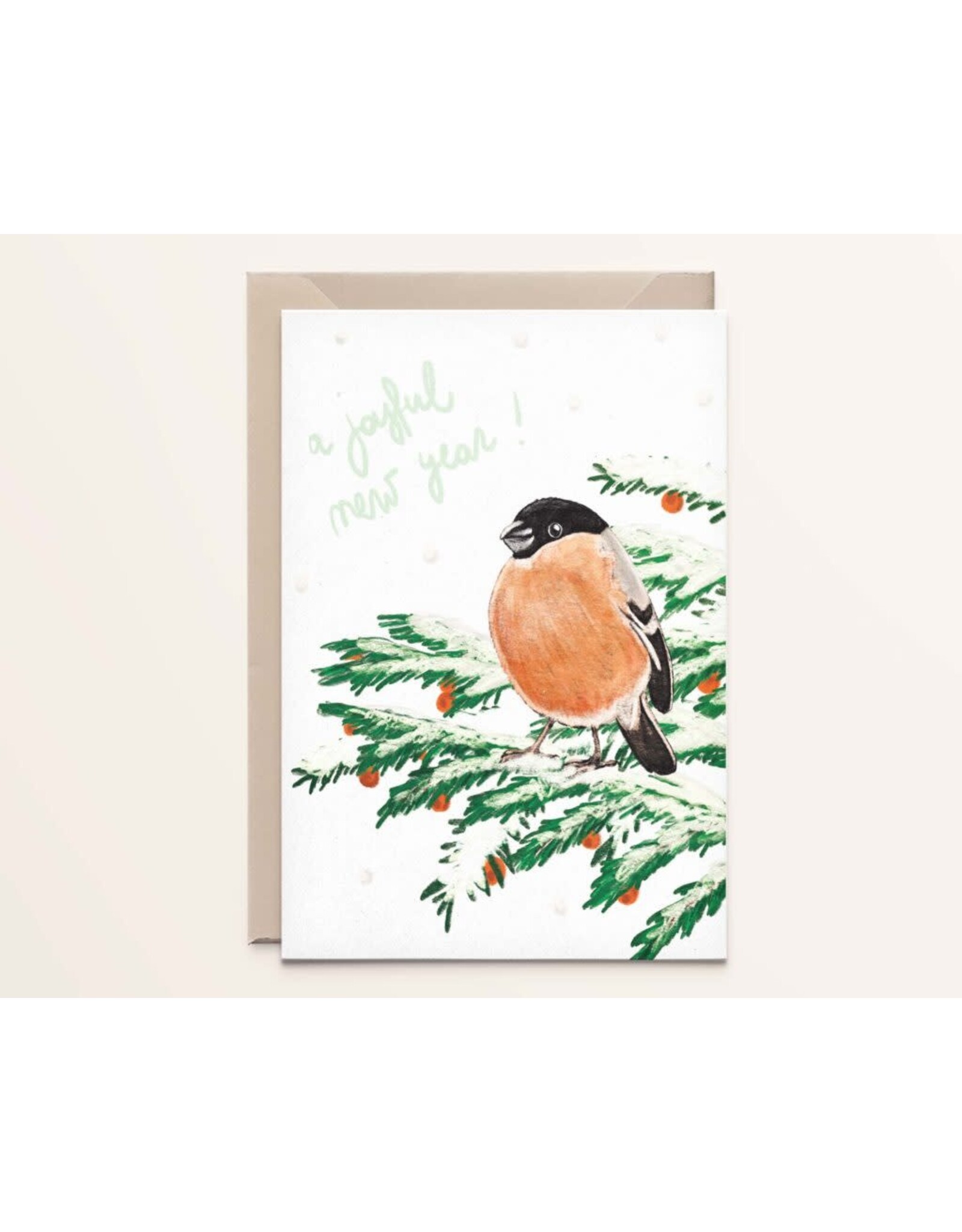 Kathings Wenskaart - Kerst - Goudvink New Year - Dubbele kaart + Envelop