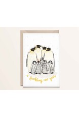 Kathings Wenskaart - Kerst - Penguins new year - Dubbele kaart + Envelop