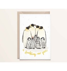Kathings Wenskaart - Kerst - Penguins new year - Dubbele kaart + Envelop