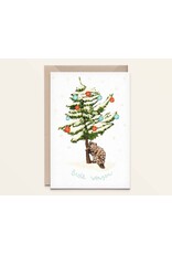 Kathings Wenskaart - Kerst - Bever, Beste wensen - Dubbele kaart + Envelop