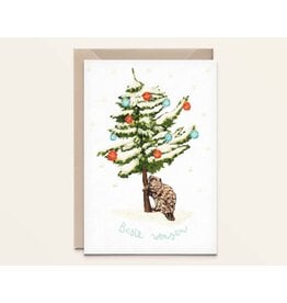 Kathings Wenskaart - Kerst - Bever, Beste wensen - Dubbele kaart + Envelop