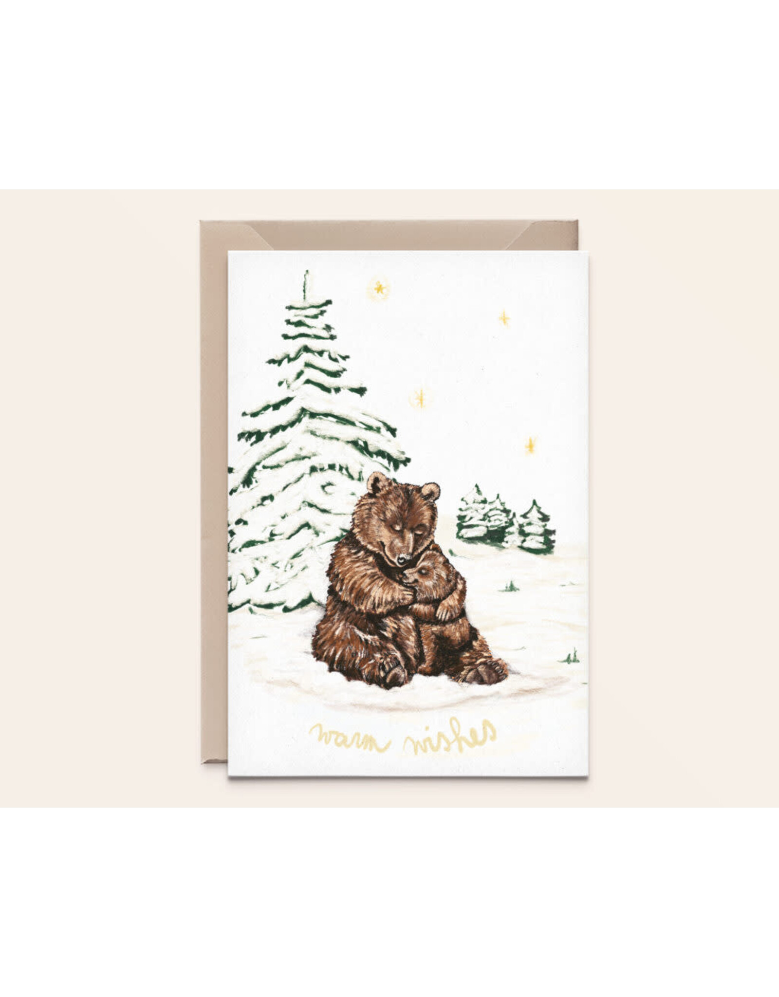 Kathings Wenskaart - Kerst - Bear hug winter - Dubbele kaart + Envelop