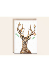 Kathings Wenskaart - Kerst - Deer Jingle bells - Dubbele kaart + Envelop