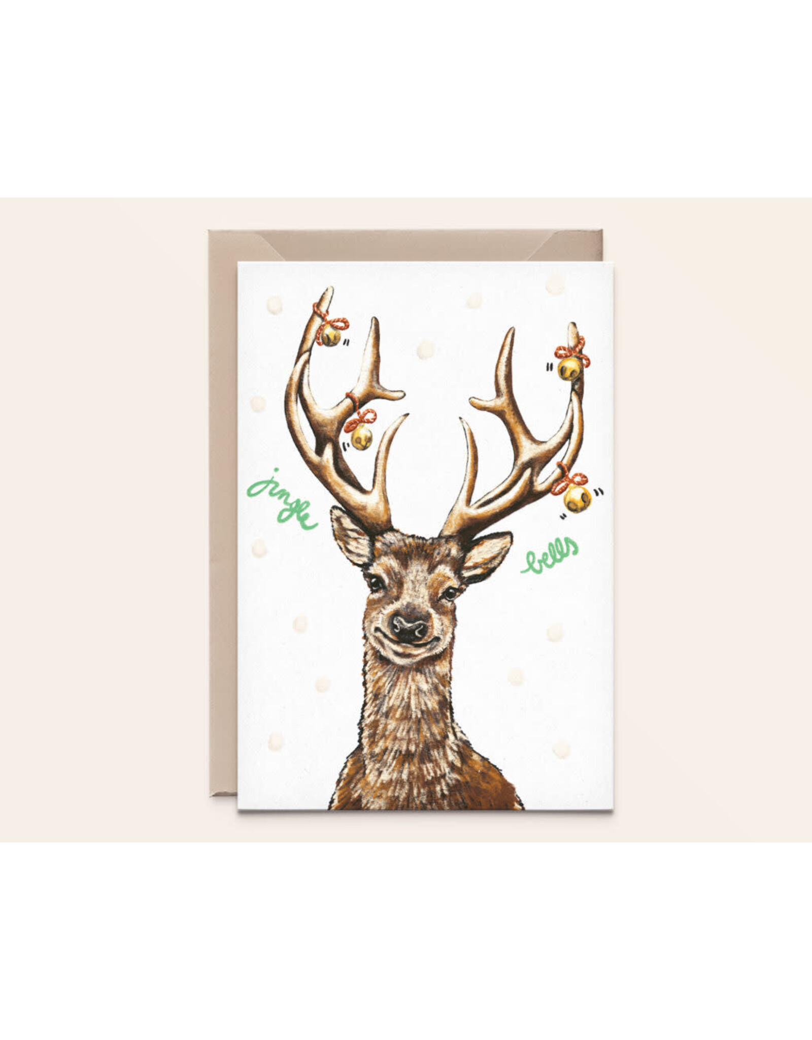 Kathings Wenskaart - Kerst - Deer Jingle bells - Dubbele kaart + Envelop