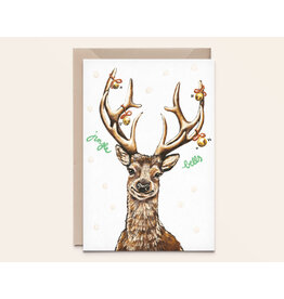 Kathings Wenskaart - Kerst - Deer Jingle bells - Dubbele kaart + Envelop