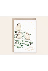Kathings Wenskaart - Kerst - Staartmeesjes - Dubbele kaart + Envelop