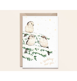 Kathings Wenskaart - Kerst - Staartmeesjes - Dubbele kaart + Envelop