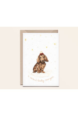 Kathings Wenskaart - Kerst - Teckel, New year - Dubbele kaart + Envelop