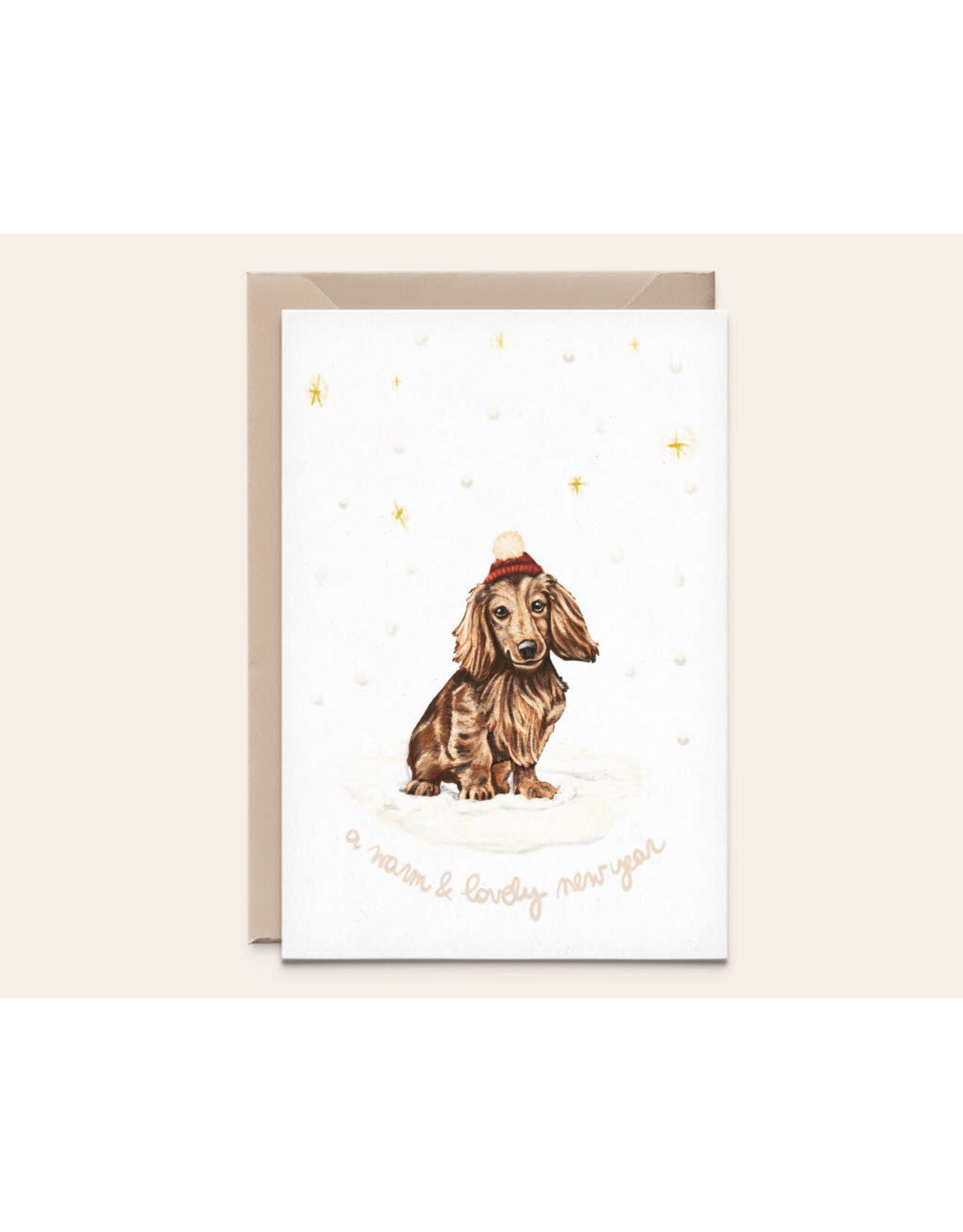 Kathings Wenskaart - Kerst - Teckel, New year - Dubbele kaart + Envelop