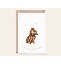 Kathings Wenskaart - Kerst - Teckel, New year - Dubbele kaart + Envelop