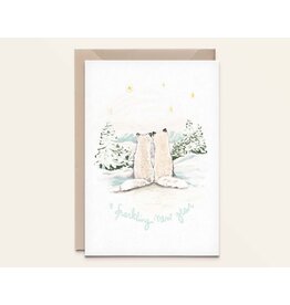 Kathings Wenskaart - Kerst - Polarfoxes, New Year - Dubbele kaart + Envelop