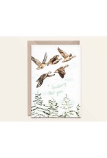 Kathings Wenskaart - Kerst - Ganzen, New Year - Dubbele kaart + Envelop