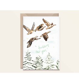 Kathings Wenskaart - Kerst - Ganzen, New Year - Dubbele kaart + Envelop