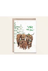 Kathings Wenskaart - Kerst - Highlanders, New Year - Dubbele kaart + Envelop