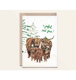 Kathings Wenskaart - Kerst - Highlanders, New Year - Dubbele kaart + Envelop