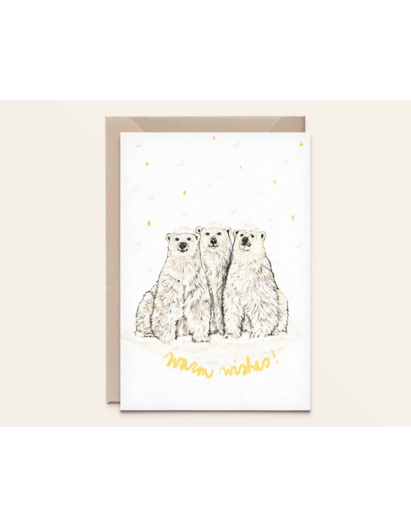 Kathings Wenskaart - Kerst - Polarbears, Warm wishes - Dubbele kaart + Envelop