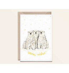 Kathings Wenskaart - Kerst - Polarbears, Warm wishes - Dubbele kaart + Envelop