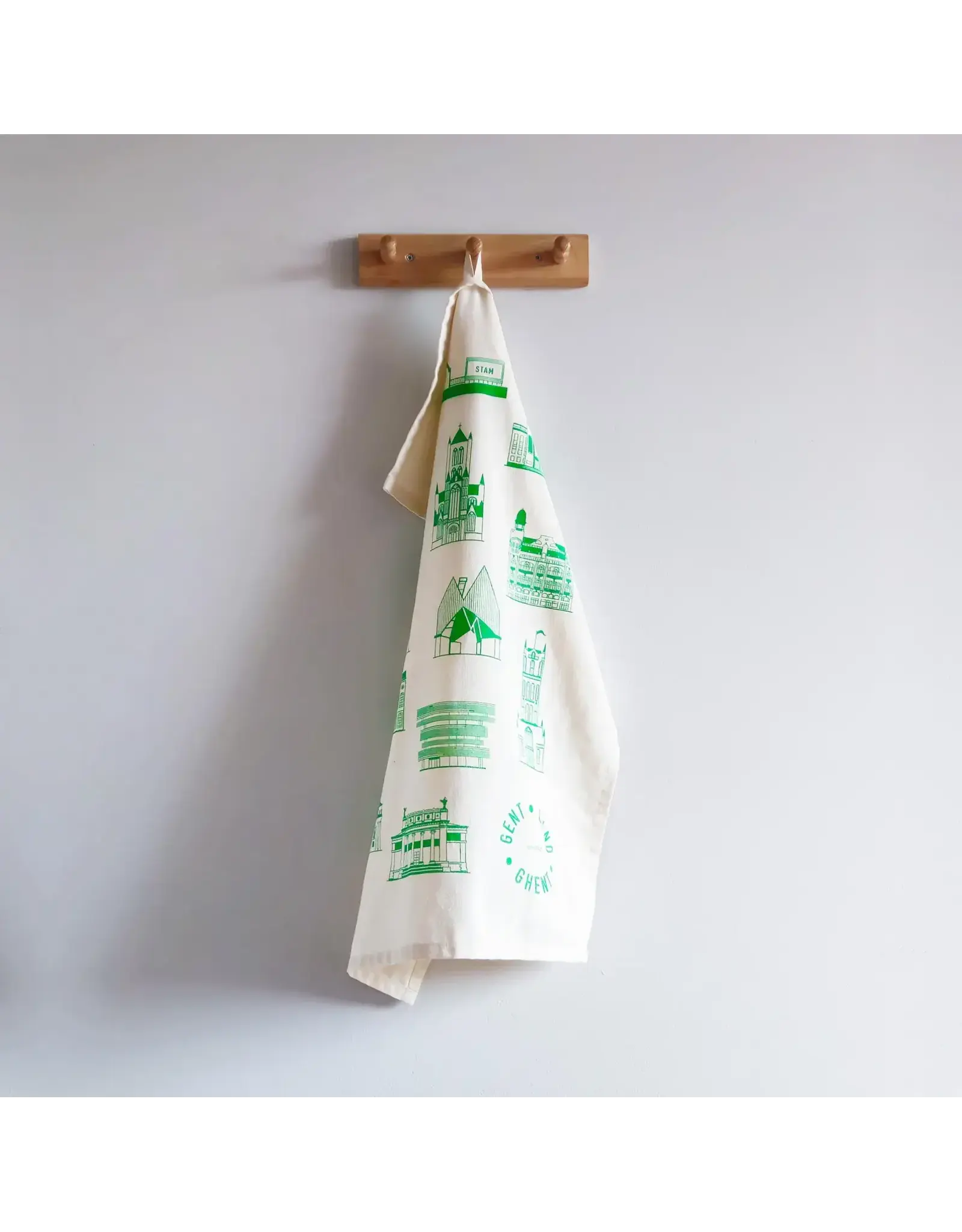 mmmMar Theedoek Gebouwen Gent 2.0 - Groen - 48 x 70 cm - 100% Katoen