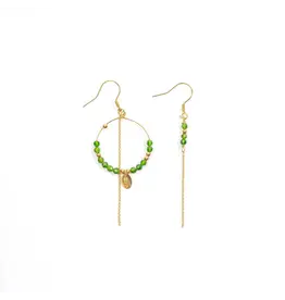 Murielle Perrotti Oorbel MP - Pierre - Creool & Ketting - Groen Diospide - Asym