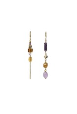 Murielle Perrotti Oorbel MP - Very2 - Amethiste steen & Swarovski Kubus - Goud Paars - Asym