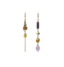 Murielle Perrotti Oorbel MP - Very2 - Amethiste steen & Swarovski Kubus - Goud Paars - Asym