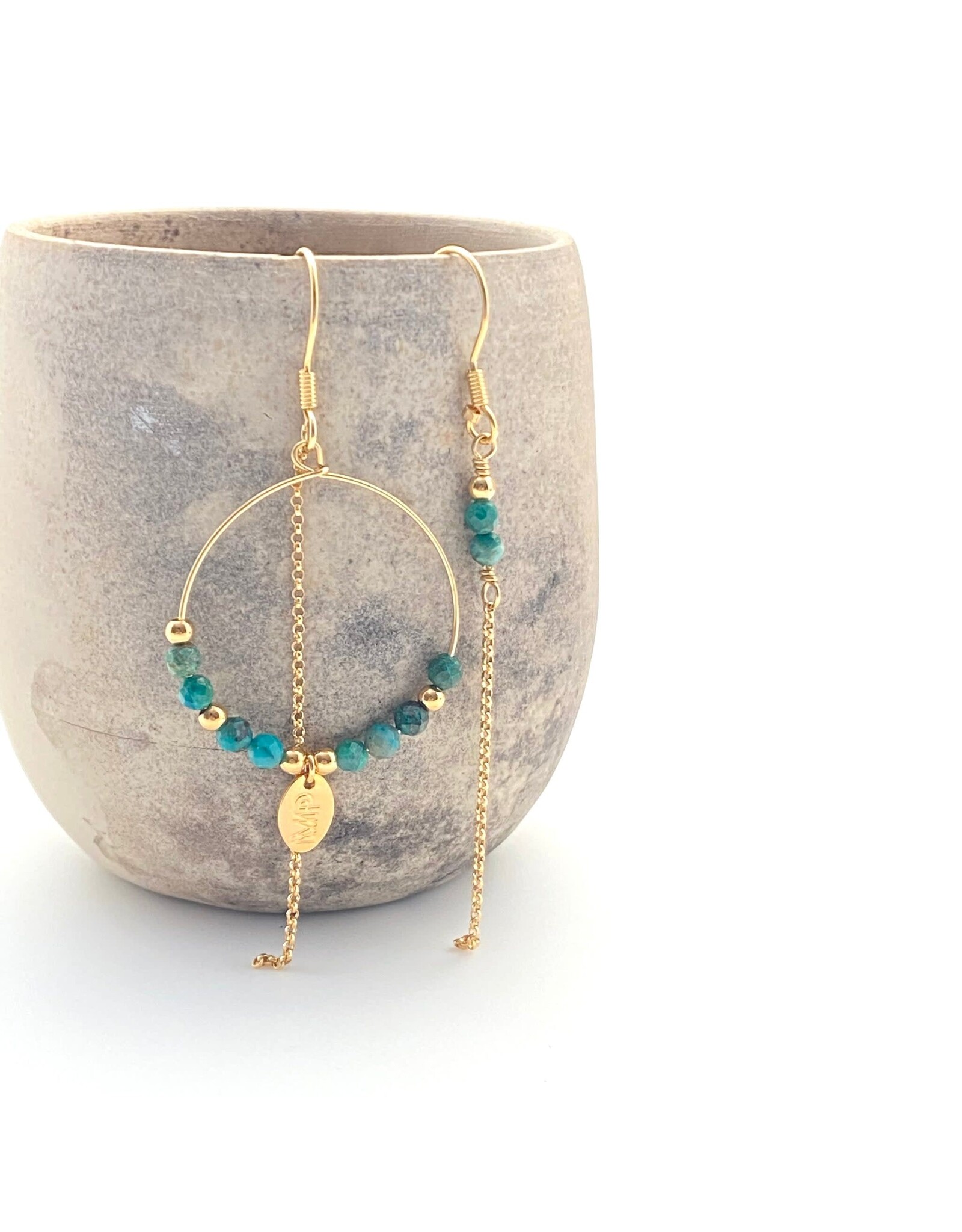 Murielle Perrotti Oorbel MP - Pierre - Creool & Ketting - Goud Turkoois - Asym