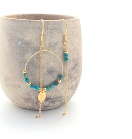 Murielle Perrotti Oorbel MP - Pierre - Creool & Ketting - Goud Turkoois - Asym