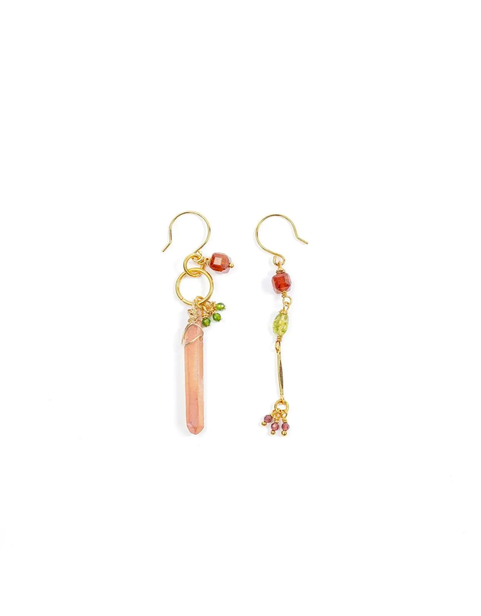 Murielle Perrotti Oorbel MP - Studio - Bergkristal, Granaat en Peridot - Asym
