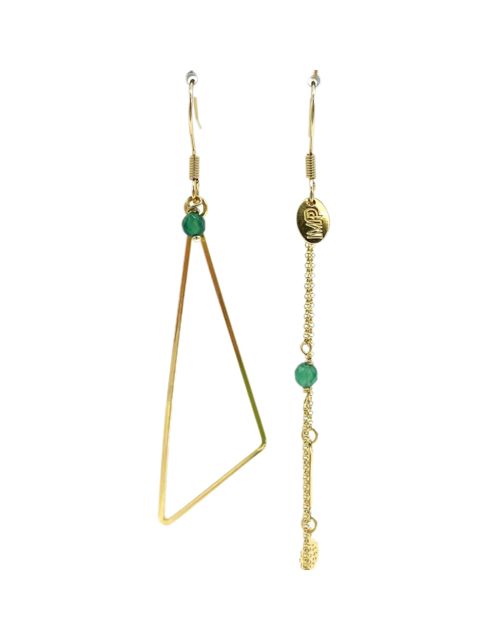 Murielle Perrotti Oorbel MP - Isa - Driehoek & Ketting - Goud Groen - Asym