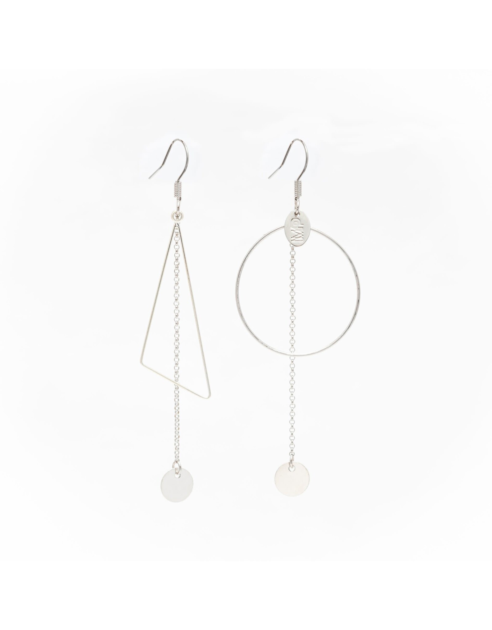 Murielle Perrotti Oorbel MP - Cloe -  Creool, Driehoek & Ketting - Zilver - Asym