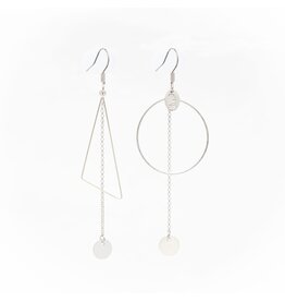 Murielle Perrotti Oorbel MP - Cloe -  Creool, Driehoek & Ketting - Zilver - Asym