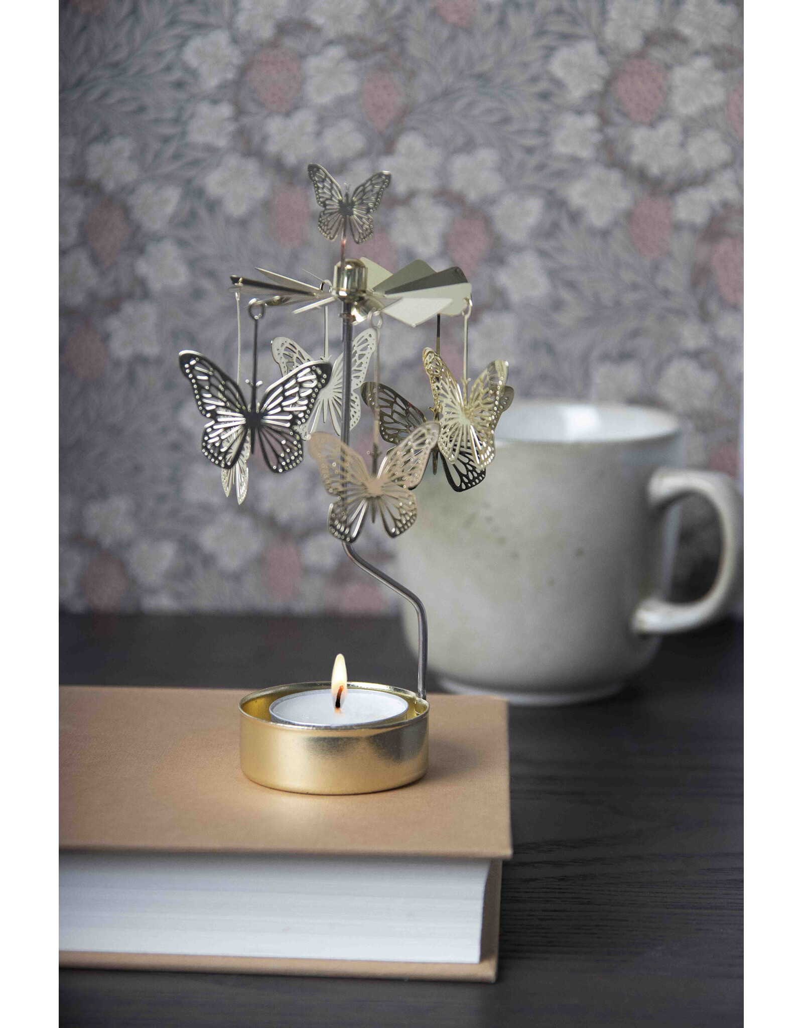 Pluto Theelicht Molentje - Butterfly, Goud - Ø 6,5 x 16cm