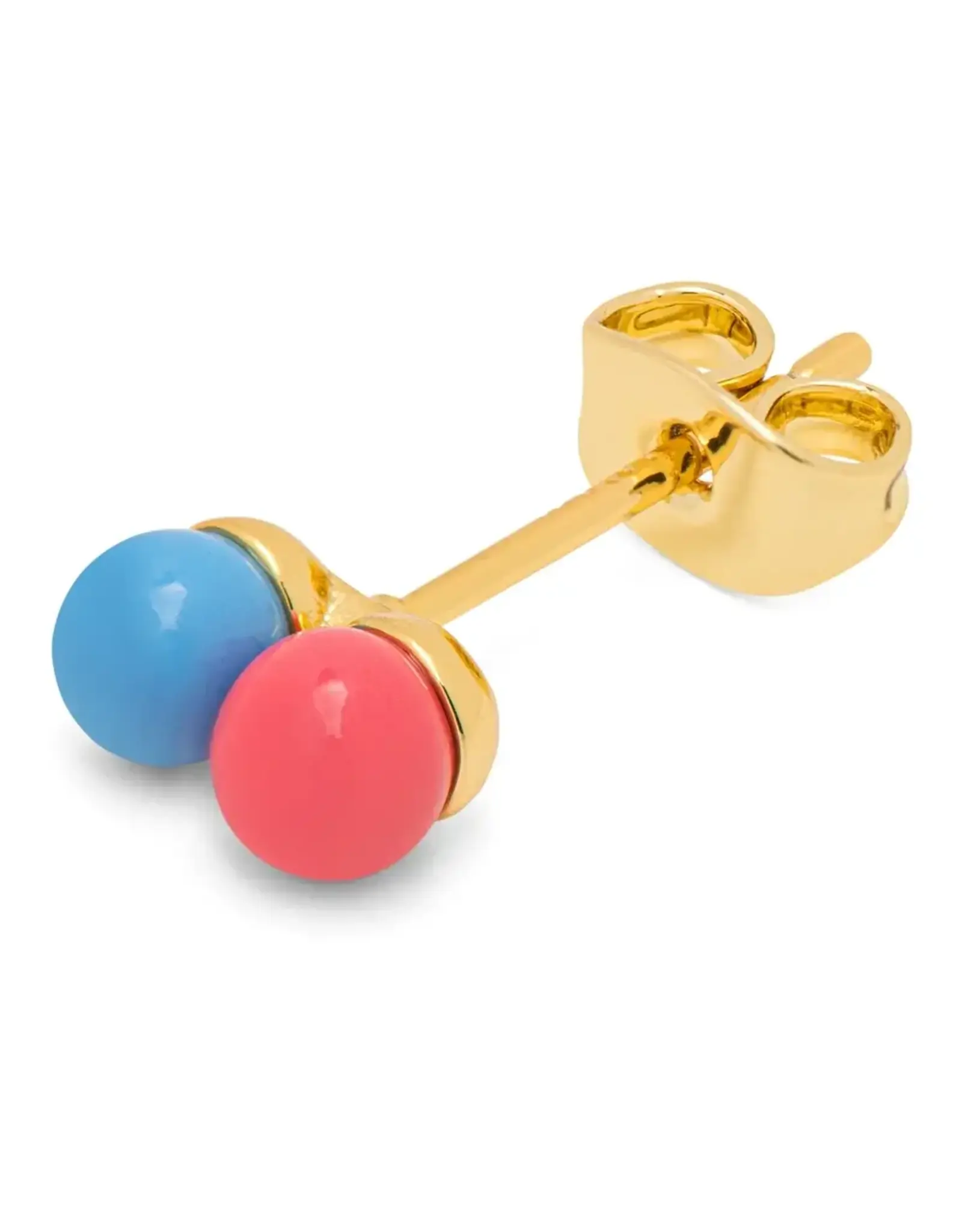 Lulu Copenhagen Oorbel Stud - Double Color Ball, Light blue/ Coral Pink - Single