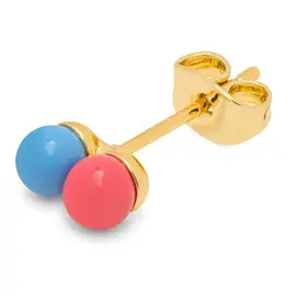 Lulu Copenhagen Oorbel Stud - Double Color Ball, Light blue/ Coral Pink - Single