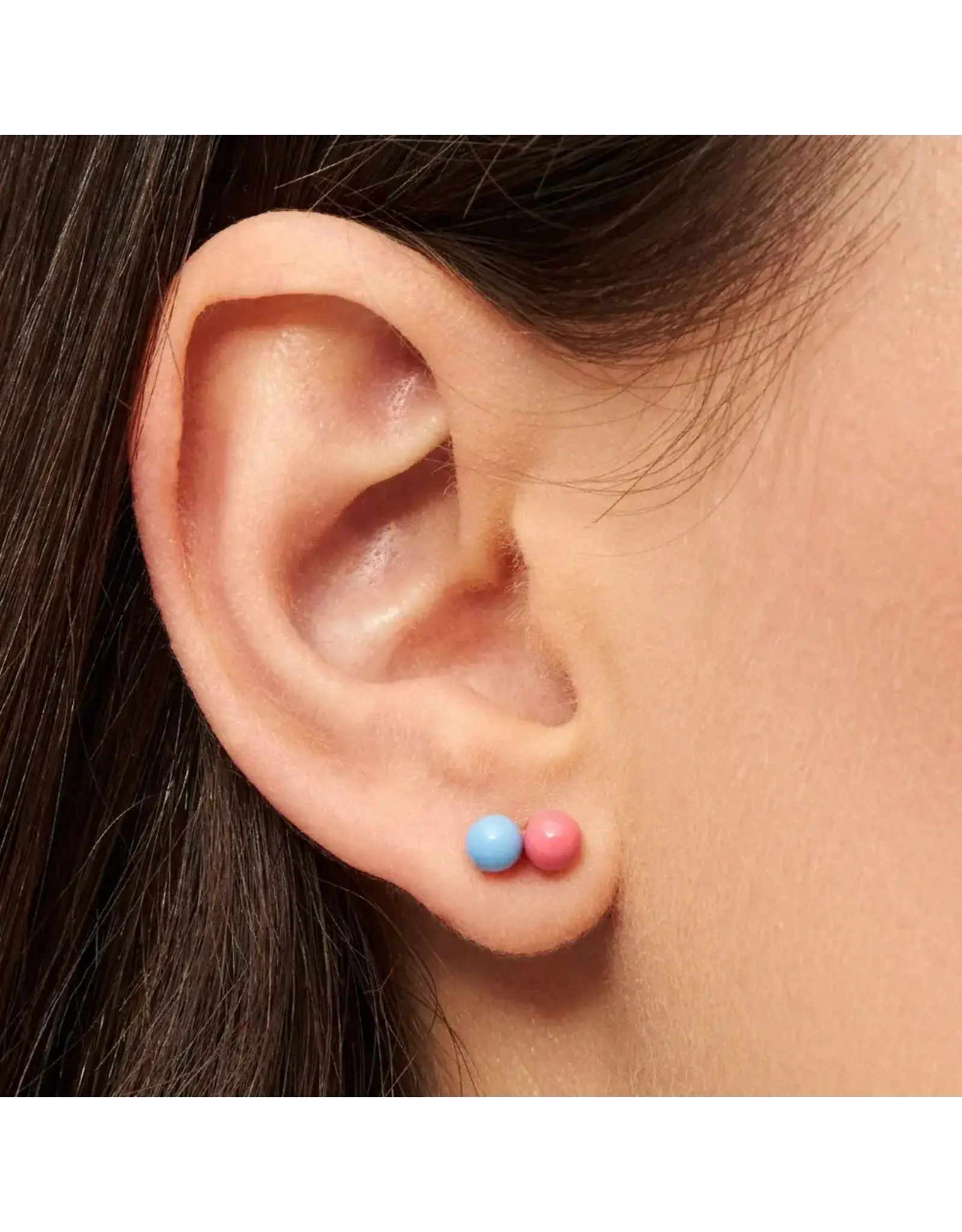 Lulu Copenhagen Oorbel Stud - Double Color Ball, Light blue/ Coral Pink - Single