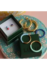 Lulu Copenhagen Oorbel Stud - Double Color Ball, Light blue/ Coral Pink - Single