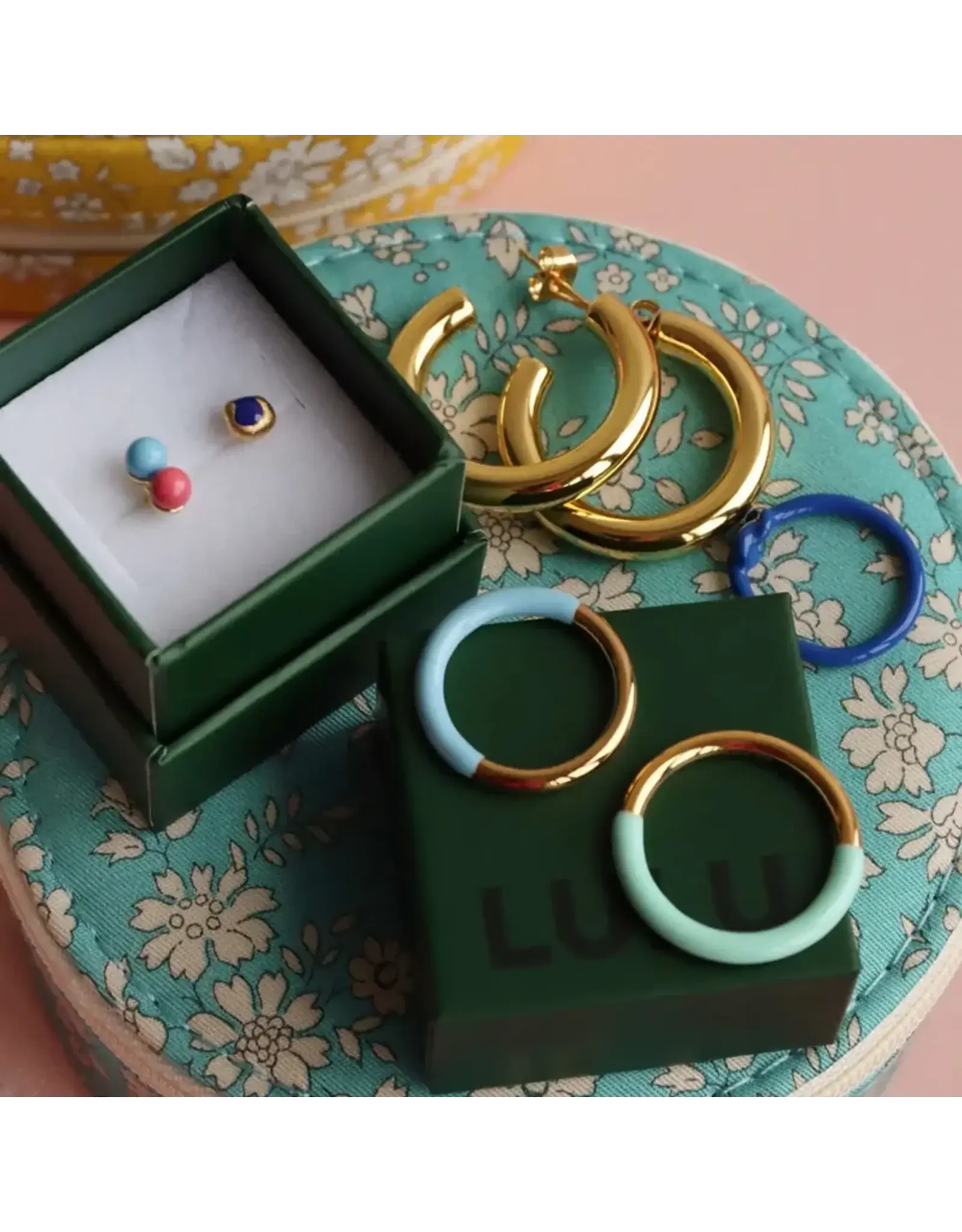 Lulu Copenhagen Oorbel Stud - Double Color Ball, Light blue/ Coral Pink - Single