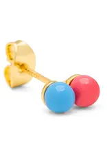 Lulu Copenhagen Oorbel Stud - Double Color Ball, Light blue/ Coral Pink - Single