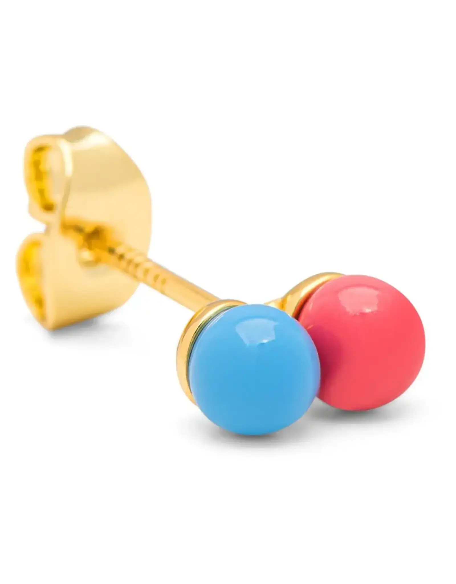 Lulu Copenhagen Oorbel Stud - Double Color Ball, Light blue/ Coral Pink - Single