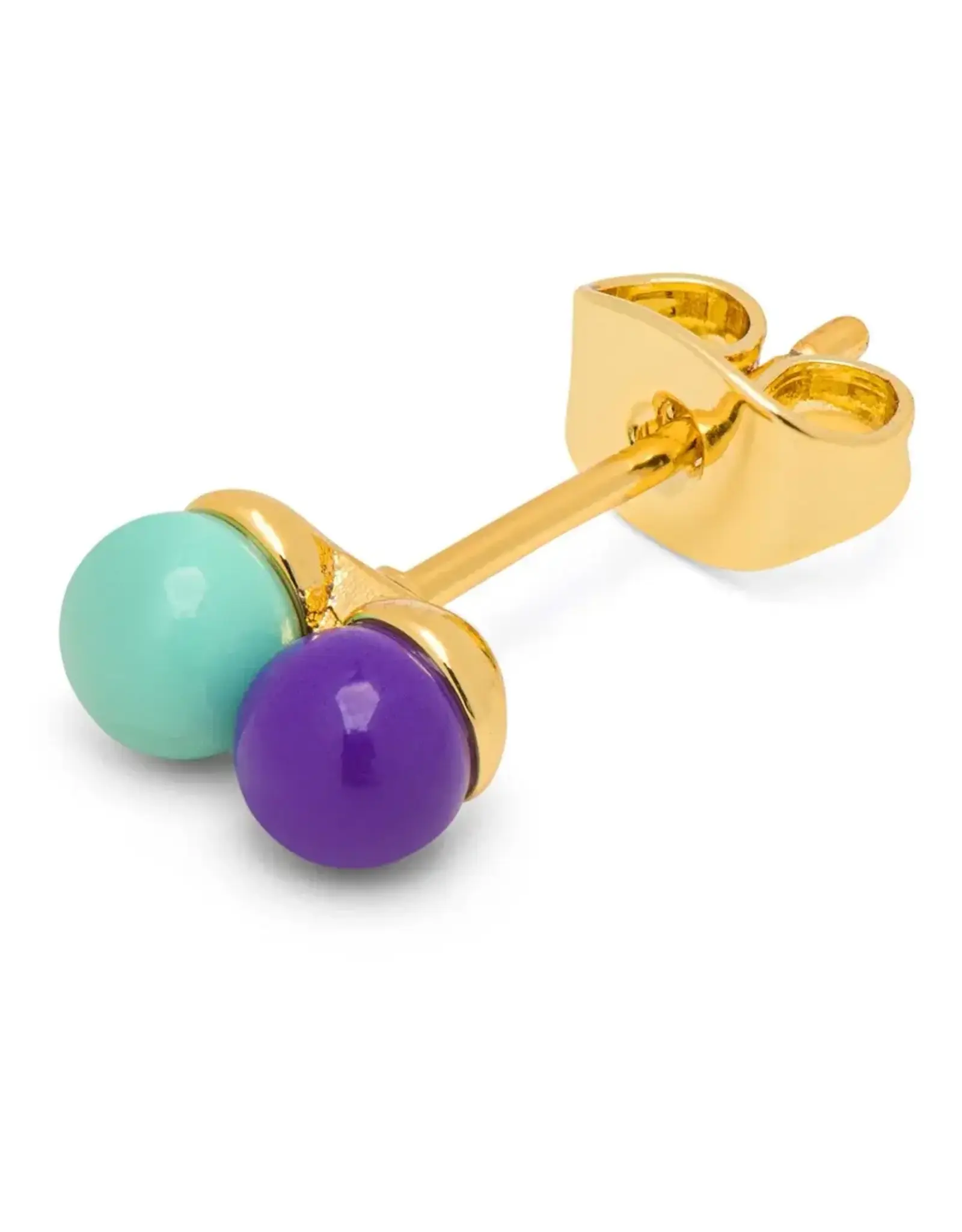 Lulu Copenhagen Oorbel Stud - Double Color Ball, Purple/ Mint - Single