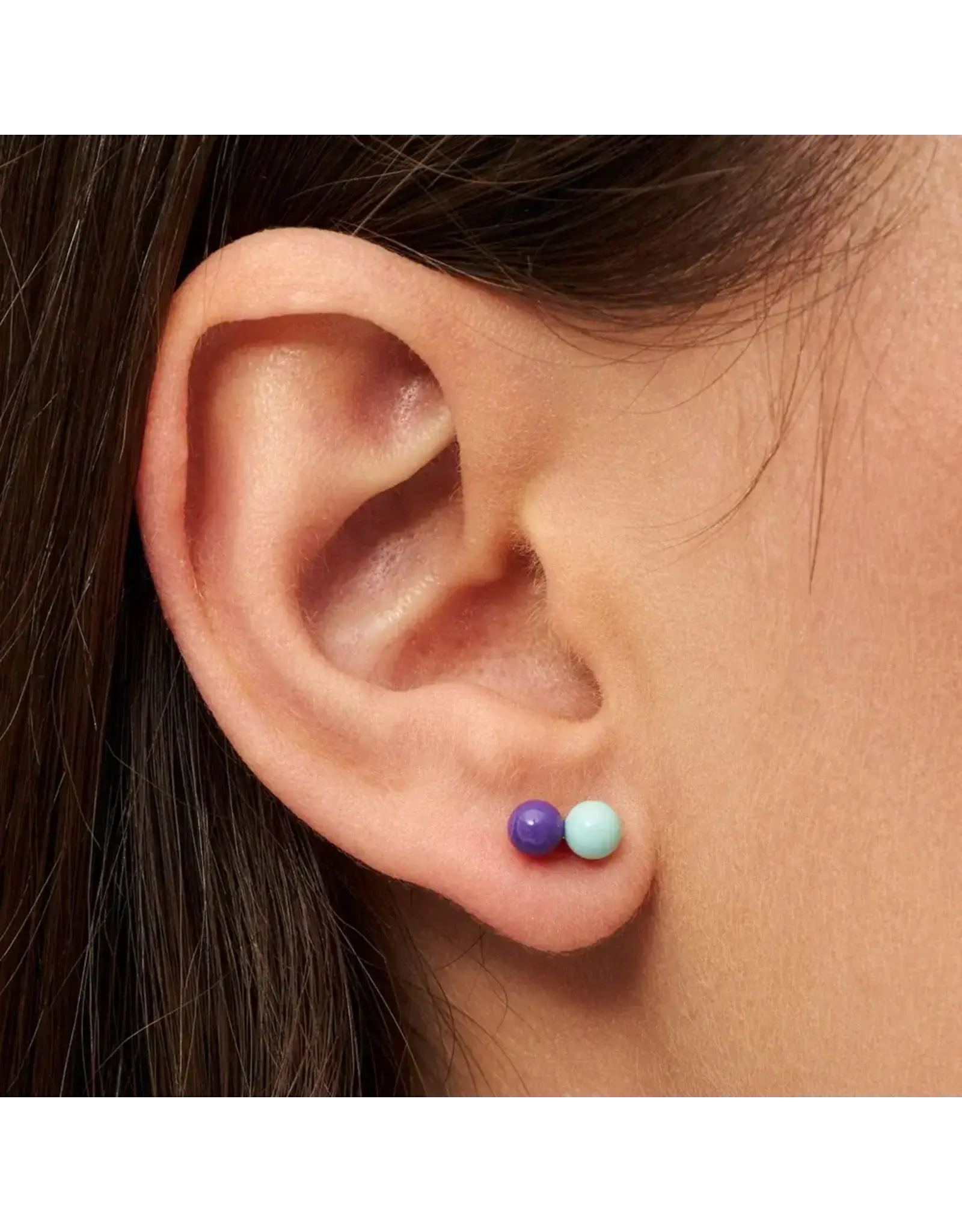Lulu Copenhagen Oorbel Stud - Double Color Ball, Purple/ Mint - Single