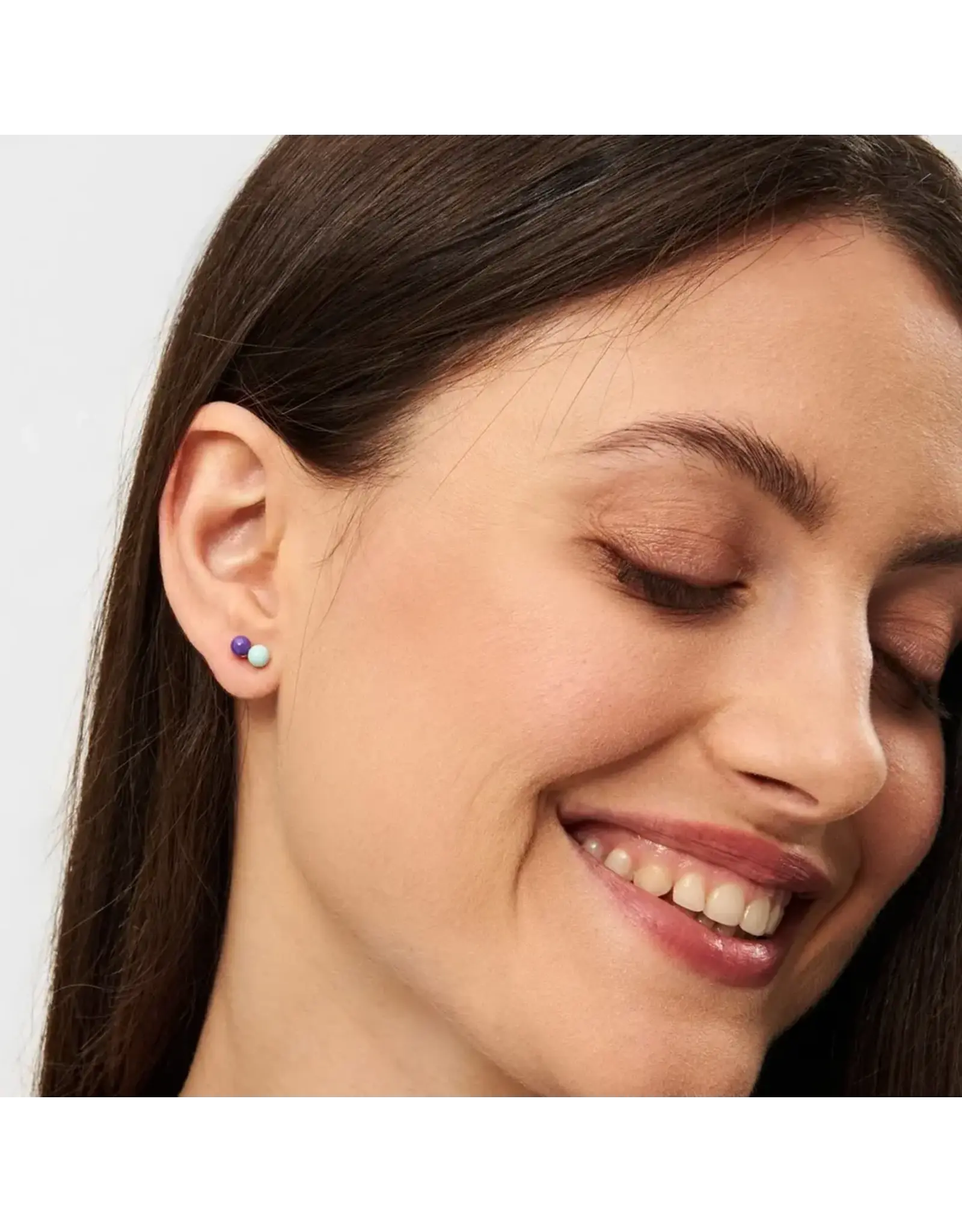 Lulu Copenhagen Oorbel Stud - Double Color Ball, Purple/ Mint - Single