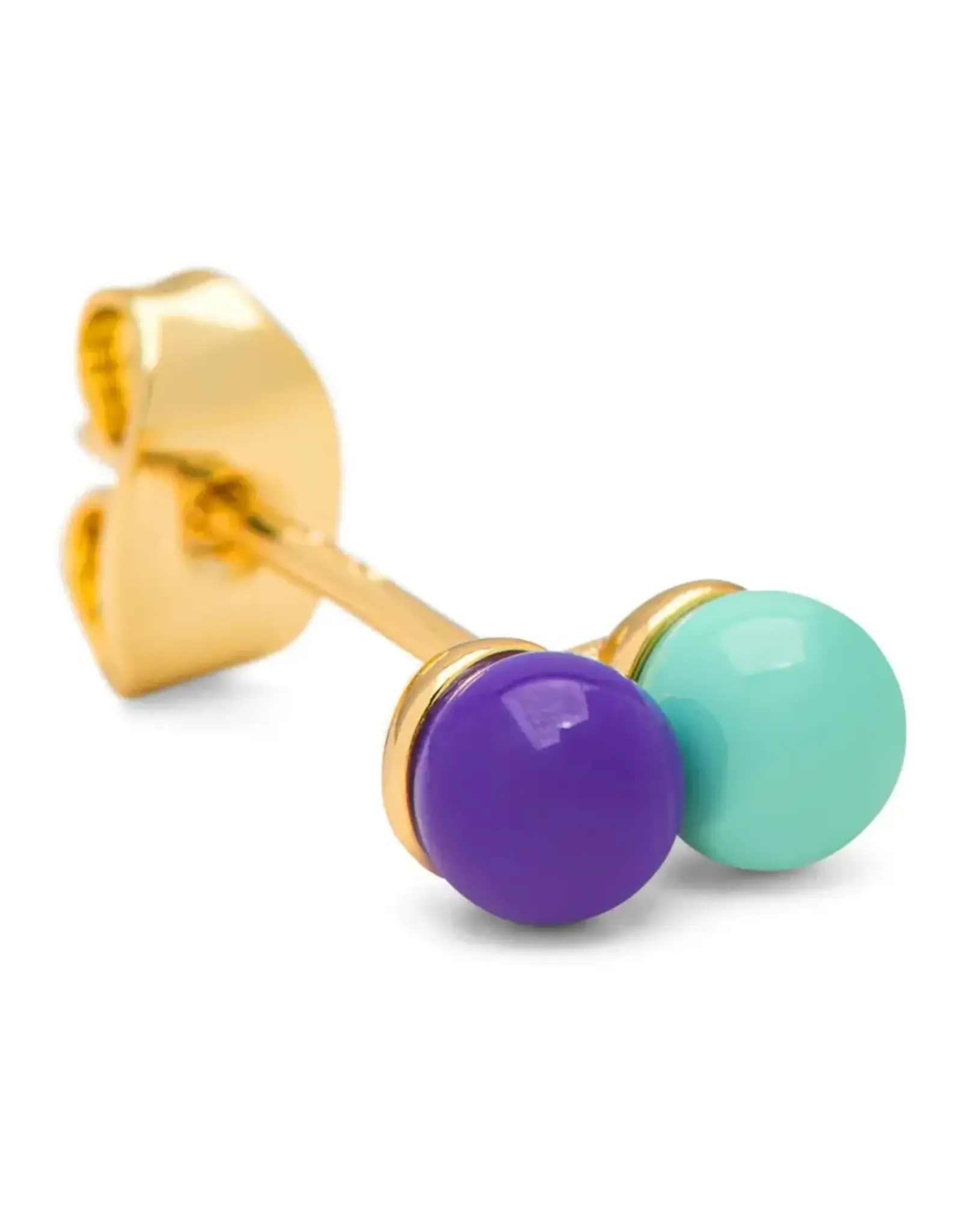 Lulu Copenhagen Oorbel Stud - Double Color Ball, Purple/ Mint - Single