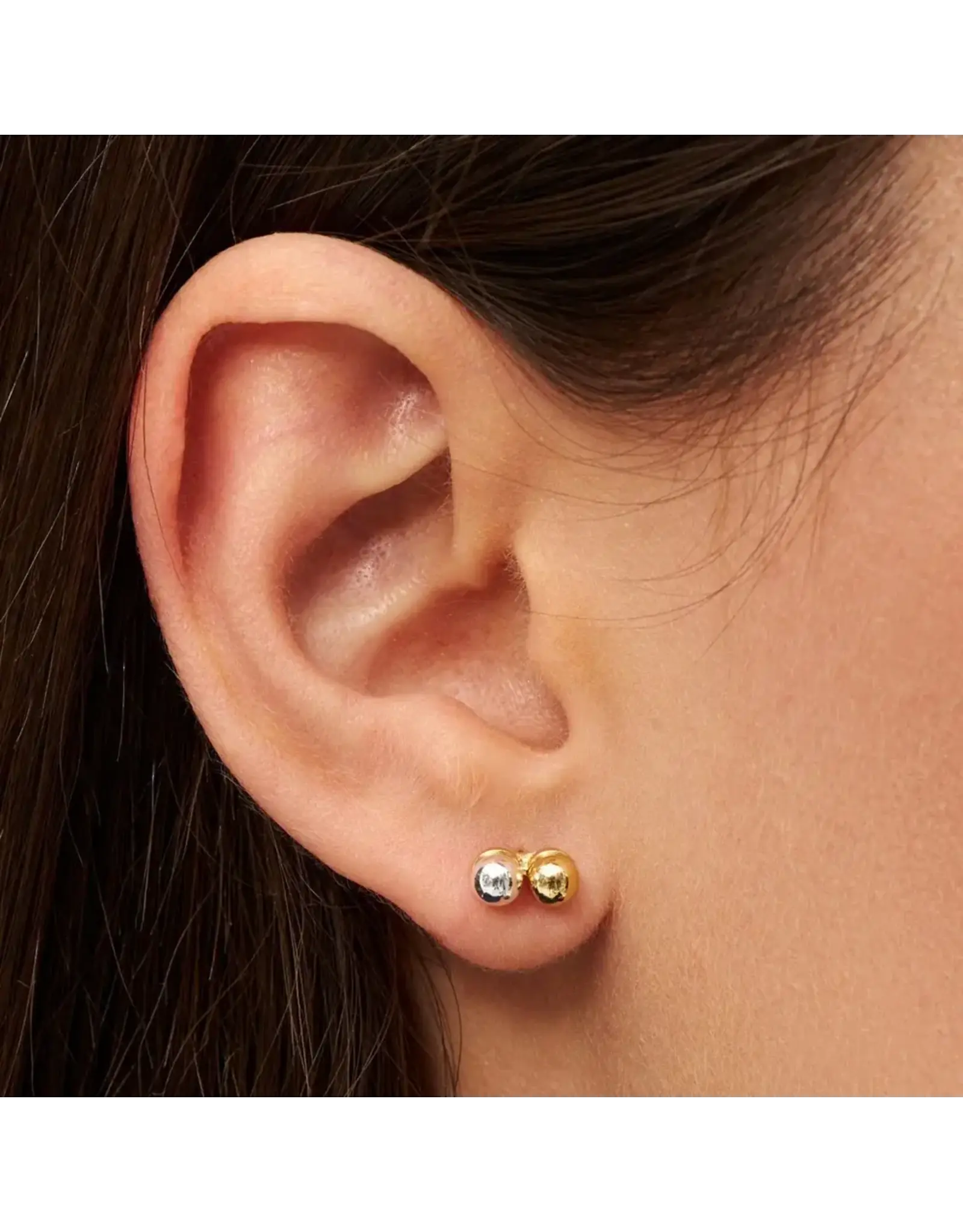 Lulu Copenhagen Oorbel Stud - Double Color Ball, Goud/Zilver - Single